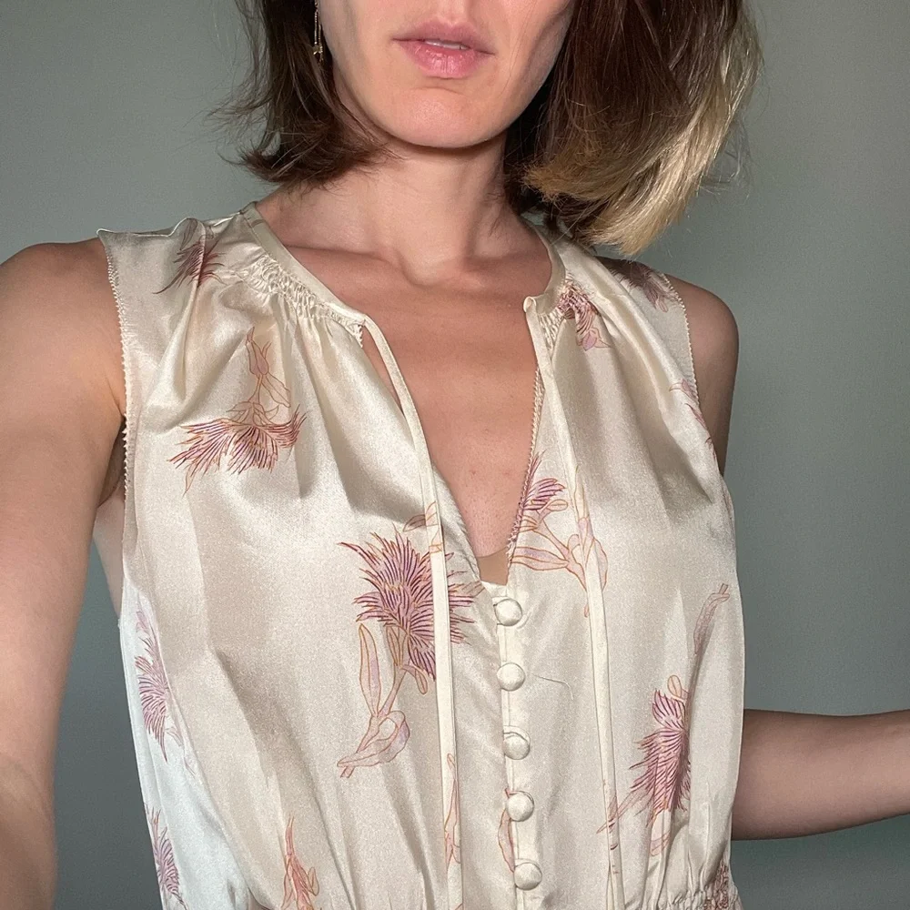 NORA FLORAL SILK SLEEVELESS A-LINE DRESS IN SUNSET COMBO - Picture 14 of 14